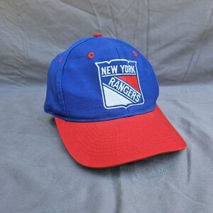 Vintage 90s The Game New York Rangers Red and Blue Fitted Hat Size 7.5